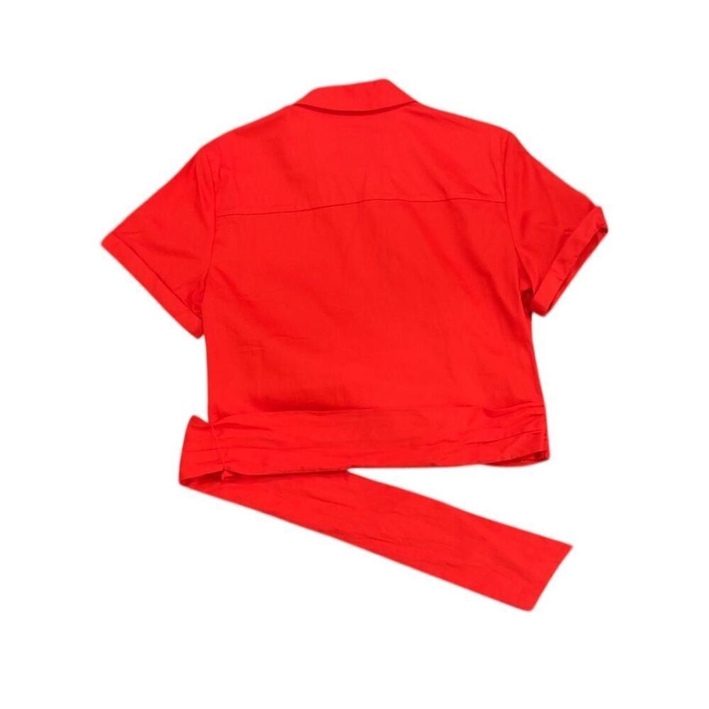 Alice + Olivia Red Crop Tie Front Button Down Shirt - Picture 6 of 7